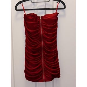 Sexy Strapless Tight Ribbed Tube Red Dress